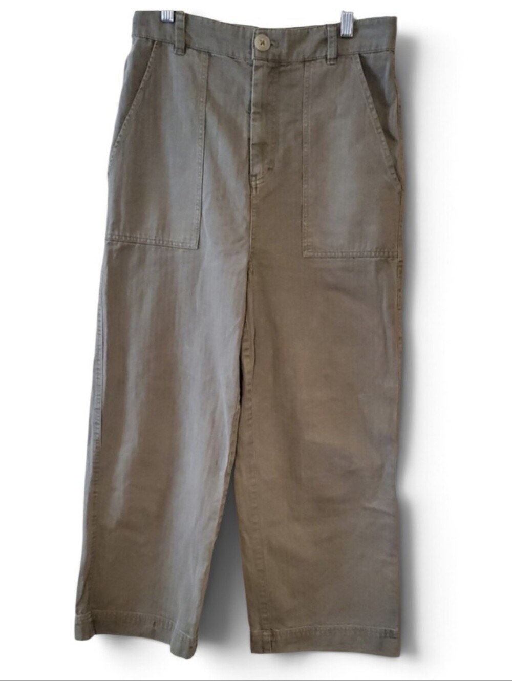Free People Wide Legged High Rise Cropped Olive Army Green Pants Size 6